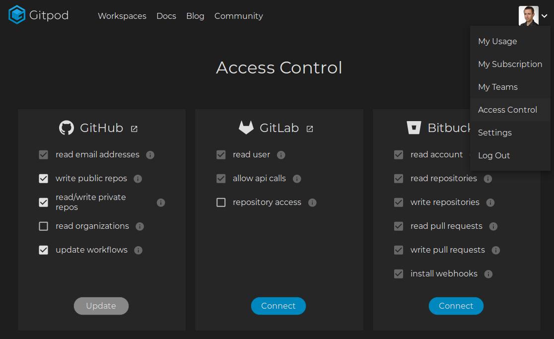 Gitpod permissions